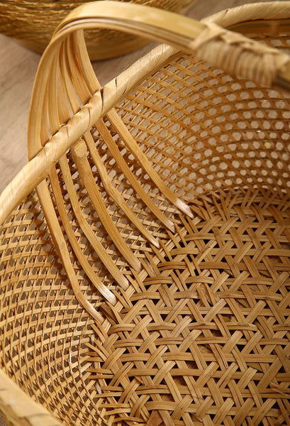 Natural Hand-woven Bamboo Basket, Extra Large Picnic Food Basket with Handle, Lovely Bamboo Baskets for Vegetable, Natural Fruit Basket Kitchen Storage Baskets-ArtWorkCrafts.com