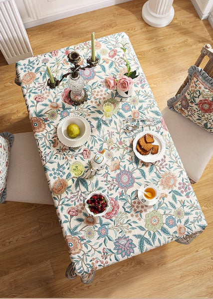 Rectangle Tablecloth Ideas for Dining Table, Flower Farmhouse Table Cover, Extra Large Modern Tablecloth, Square Linen Tablecloth for Coffee Table-ArtWorkCrafts.com