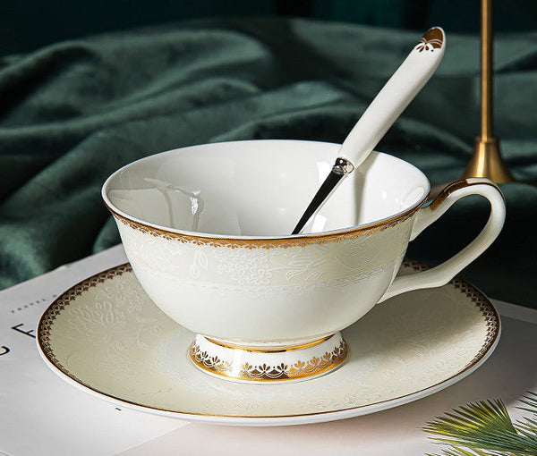 Bone China Porcelain Coffee Cup Set, White Ceramic Cups, Elegant British Ceramic Coffee Cups, Unique Tea Cup and Saucer in Gift Box-ArtWorkCrafts.com