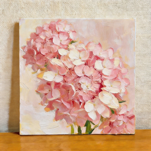 Small Canvas Artwork, Pink Hydrangeas in Full Bloom, Hand Painted Canvas Art, Still Life Painting, Original Flower Paintings, Buy Small Artwork Online-ArtWorkCrafts.com