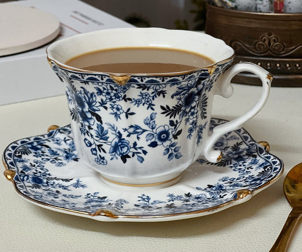 French Style China Porcelain Tea Cup Saucer Set, 7.8 oz Tea Cup and Saucers, Royal Ceramic Cups, Elegant Vintage Ceramic Coffee Cups for Traditional Afternoon Tea-ArtWorkCrafts.com