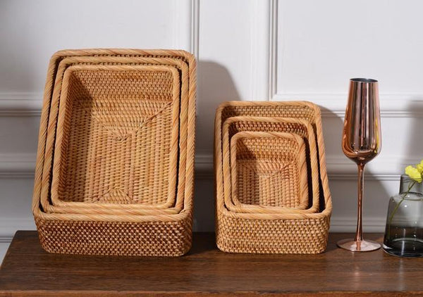 Woven Rectangular Basket for Shelves, Rattan Storage Basket, Storage Baskets for Bathroom, Woven Baskets for Living Room-ArtWorkCrafts.com