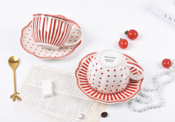 Creative Porcelain Tea Cup Saucer Set, Elegant Modern Ceramic Coffee Cups, Unique Porcelain Cup and Saucer, Afternoon British Tea Cups-ArtWorkCrafts.com