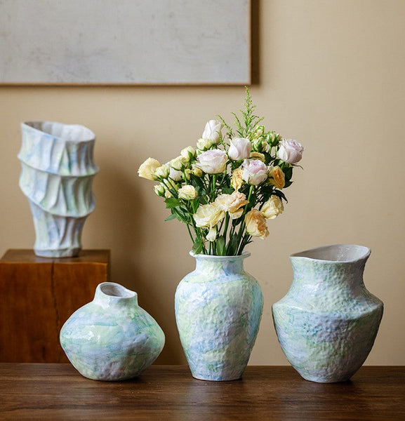 Centerpiece on Dining Table, Modern Porcelain Flower Vases, Handmade Water Holding Flower Vases, Ceramic Bouquet Vases, Flower Vases on Table-ArtWorkCrafts.com