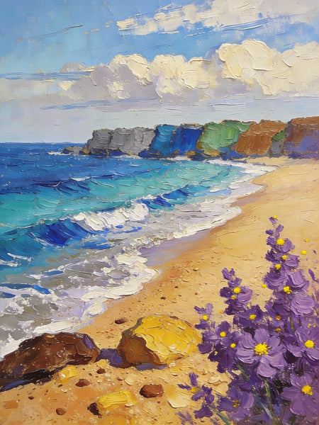Original Small Paintings on Canvas, Seashore Beach, Small Landscape Paintings, Small Paintings on Canvas, Hand Painted Canvas Art, Palette Knife Impasto Paintings-ArtWorkCrafts.com