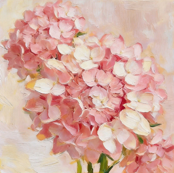 Small Canvas Artwork, Pink Hydrangeas in Full Bloom, Hand Painted Canvas Art, Still Life Painting, Original Flower Paintings, Buy Small Artwork Online-ArtWorkCrafts.com