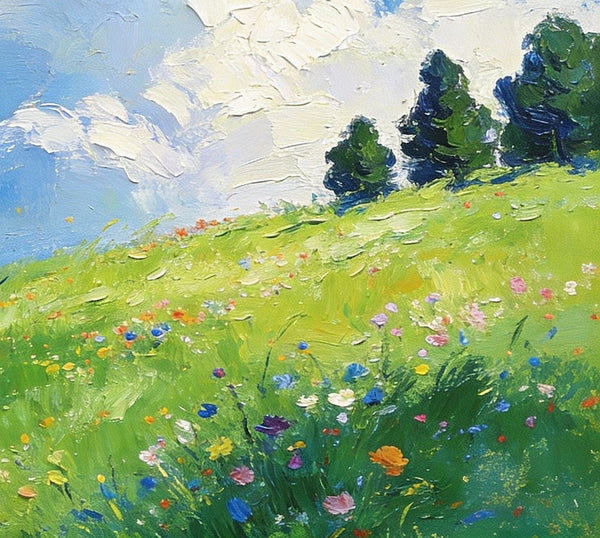 Beneath a Sky of Clouds, a Hillside in Bloom, Small Paintings on Canvas, Hand Painted Canvas Art, Small Landscape Paintings, Original Oil Paintings, Small Paintings As Birthday Gift-ArtWorkCrafts.com