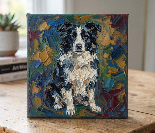 Border Collie Dog Portrait, Abstract Pet Portrait Painting, Original Acrylic Paintings, Heavy Texture Painting, Impasto Artwork, Small Art on Canvas, Hand Painted Canvas Art-ArtWorkCrafts.com