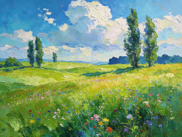 Hand Painted Canvas Art, A Hillside Awash with Wildflowers in Spring, Heavy Texture Artwork, Original Oil Paintings, Small Landscape Paintings, Small Paintings on Canvas-ArtWorkCrafts.com