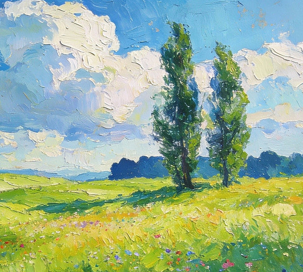 Hand Painted Canvas Art, A Hillside Awash with Wildflowers in Spring, Heavy Texture Artwork, Original Oil Paintings, Small Landscape Paintings, Small Paintings on Canvas-ArtWorkCrafts.com