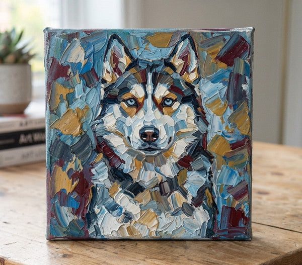 Husky Dog Portrait, Abstract Pet Portrait Painting, Hand Painted Canvas Art, Impasto Artwork, Heavy Texture Painting, Small Art on Canvas, Original Acrylic Paintings-ArtWorkCrafts.com