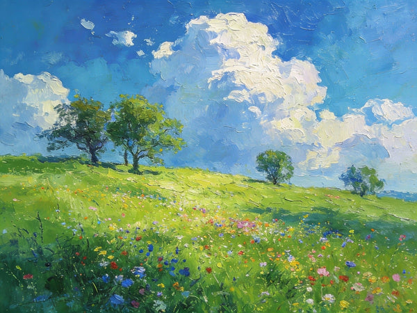 Clouds Over Verdant Hills, On Canvas Small Paintings, Hand Painted Canvas Art, Original Wall Art Paintings, Original Artwork Small Paintings, Small Landscape Paintings-ArtWorkCrafts.com