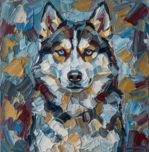 Husky Dog Portrait, Abstract Pet Portrait Painting, Hand Painted Canvas Art, Impasto Artwork, Heavy Texture Painting, Small Art on Canvas, Original Acrylic Paintings-ArtWorkCrafts.com