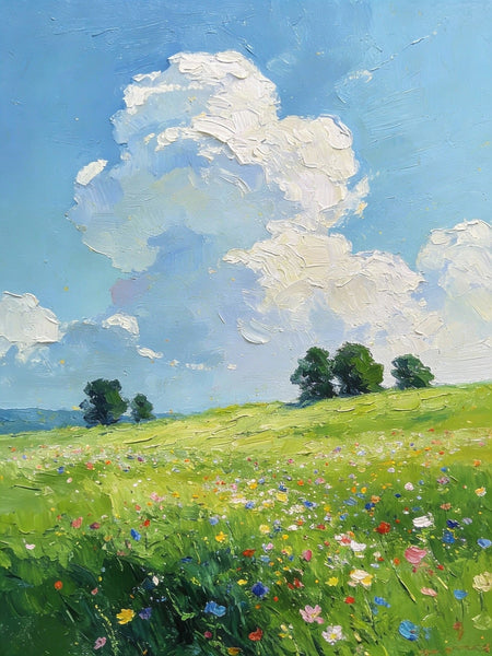 Small Wall Paintings, Green Hills and Blue Sky, Original Small Paintings, Small Oil Paintings, Landscape Artwork Small Paintings-ArtWorkCrafts.com