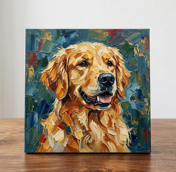 Heavy Texture Painting, Golden Retriever Dog Portrait, Abstract Pet Portrait Painting, Original Acrylic Paintings, Impasto Artwork, Small Art on Canvas, Hand Painted Canvas Art-ArtWorkCrafts.com