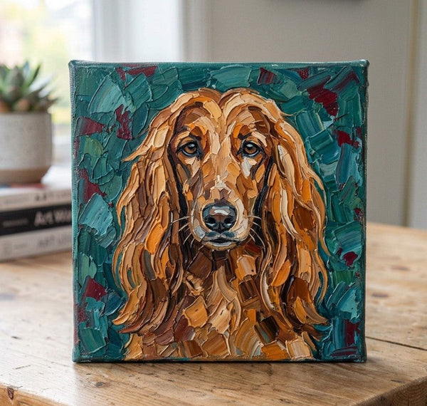 Hand Painted Canvas Art, Afghan Hound Dog Portrait, Abstract Pet Portrait Painting, Impasto Artwork, Heavy Texture Painting, Small Acrylic Paintings, Original Small Paintings-ArtWorkCrafts.com