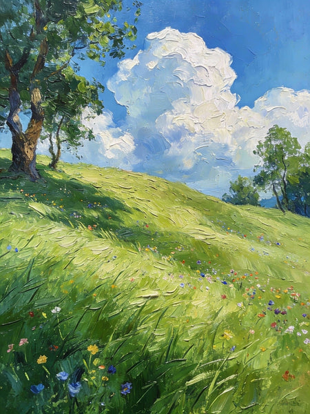 The Lively Spring Hillside, Landscape Small Paintings, Original Artwork Small Paintings, Heavy Texture Oil Paintings, On Canvas Small Paintings, Hand Painted Canvas Art-ArtWorkCrafts.com