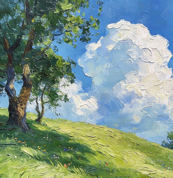 The Lively Spring Hillside, Landscape Small Paintings, Original Artwork Small Paintings, Heavy Texture Oil Paintings, On Canvas Small Paintings, Hand Painted Canvas Art-ArtWorkCrafts.com