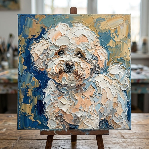 Bichon Frise Dog Portrait, Abstract Pet Portrait Painting, Hand Painted Canvas Art, Impasto Artwork, Original Acrylic Paintings, Heavy Texture Painting, Small Art on Canvas-ArtWorkCrafts.com
