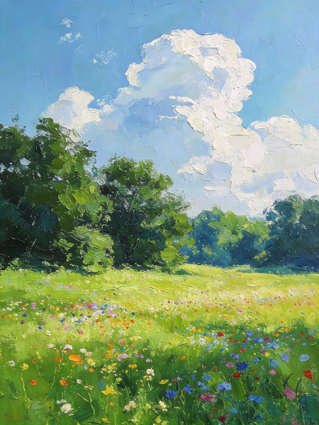 Small Oil Paintings, A Verdant Hillside in Summer, Original Small Paintings, Small Wall Paintings, Landscape Artwork Small Paintings-ArtWorkCrafts.com