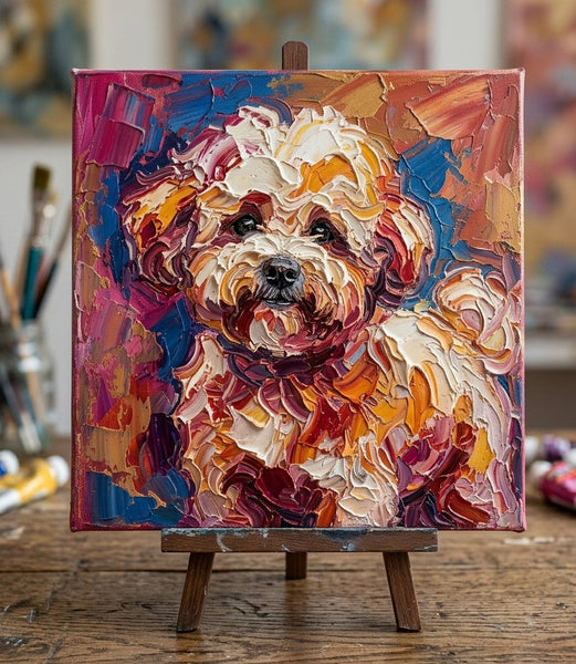 Hand Painted Canvas Art, Bichon Frise Dog Portrait, Abstract Pet Portrait Painting, Impasto Artwork, Original Acrylic Paintings, Heavy Texture Painting, Small Art on Canvas-ArtWorkCrafts.com