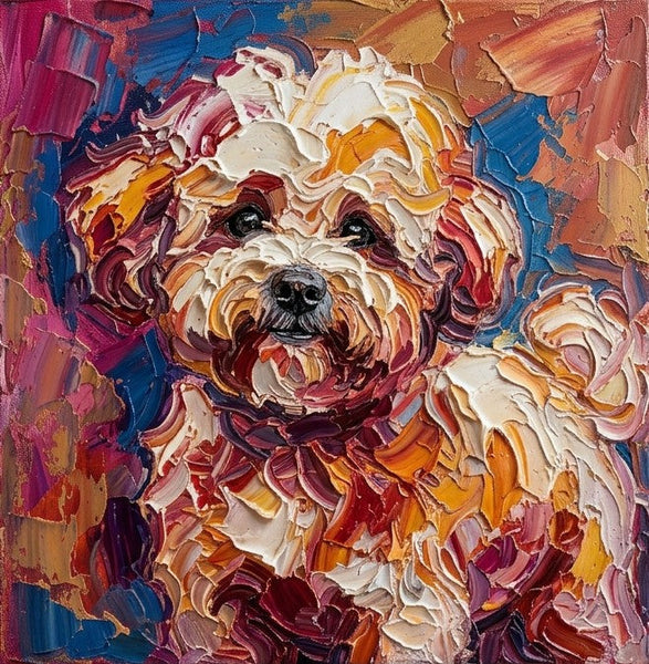 Hand Painted Canvas Art, Bichon Frise Dog Portrait, Abstract Pet Portrait Painting, Impasto Artwork, Original Acrylic Paintings, Heavy Texture Painting, Small Art on Canvas-ArtWorkCrafts.com