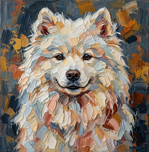 Abstract Pet Portrait Painting, Samoyed Dog Portrait, Hand Painted Canvas Art, Impasto Artwork, Original Acrylic Paintings, Heavy Texture Painting, Small Art on Canvas-ArtWorkCrafts.com