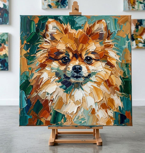 Pomeranian Dog Portrait, Abstract Pet Portrait Painting, Hand Painted Canvas Art, Original Acrylic Paintings, Impasto Artwork, Heavy Texture Painting, Small Art on Canvas-ArtWorkCrafts.com