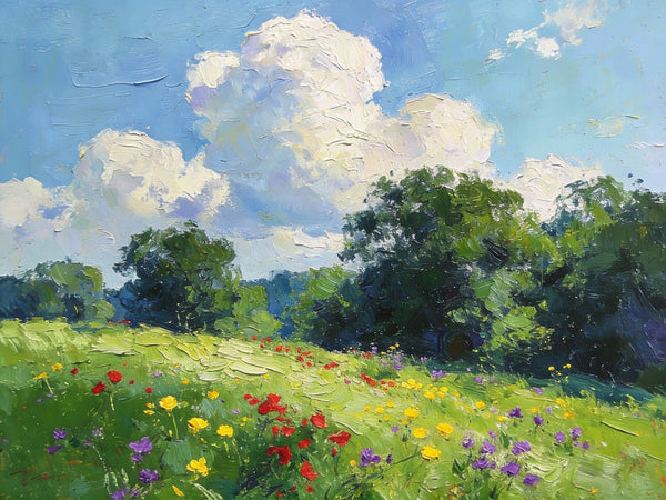 Small Canvas Paintings, Wildflower Valley, A Lush Floral Landscape with Mountains, Original Wall Paintings, On Canvas Small Paintings, Original Artwork Small Paintings, Small Landscape Wall Art-ArtWorkCrafts.com