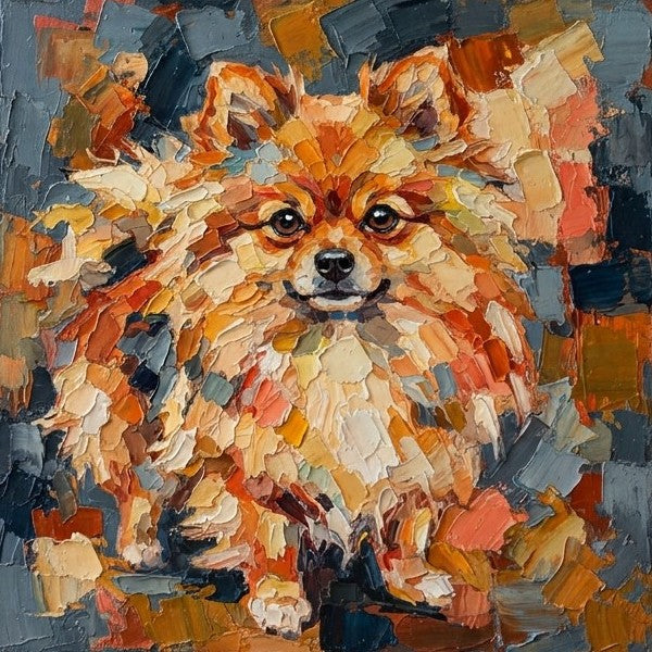Hand Painted Canvas Art, Pomeranian Dog Portrait, Abstract Pet Portrait Painting, Original Acrylic Paintings, Impasto Artwork, Heavy Texture Painting, Small Art on Canvas-ArtWorkCrafts.com