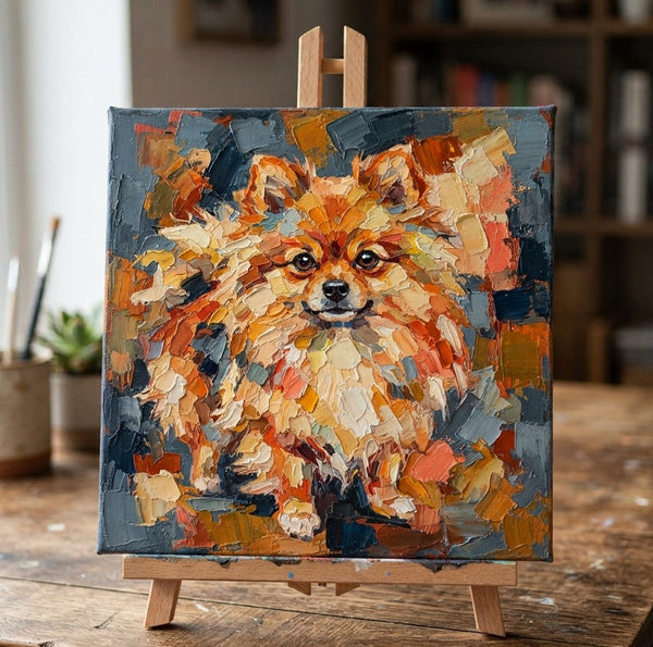 Hand Painted Canvas Art, Pomeranian Dog Portrait, Abstract Pet Portrait Painting, Original Acrylic Paintings, Impasto Artwork, Heavy Texture Painting, Small Art on Canvas-ArtWorkCrafts.com