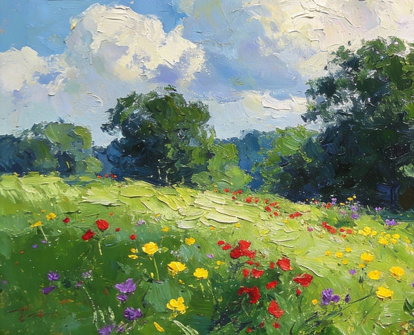 Small Canvas Paintings, Wildflower Valley, A Lush Floral Landscape with Mountains, Original Wall Paintings, On Canvas Small Paintings, Original Artwork Small Paintings, Small Landscape Wall Art-ArtWorkCrafts.com