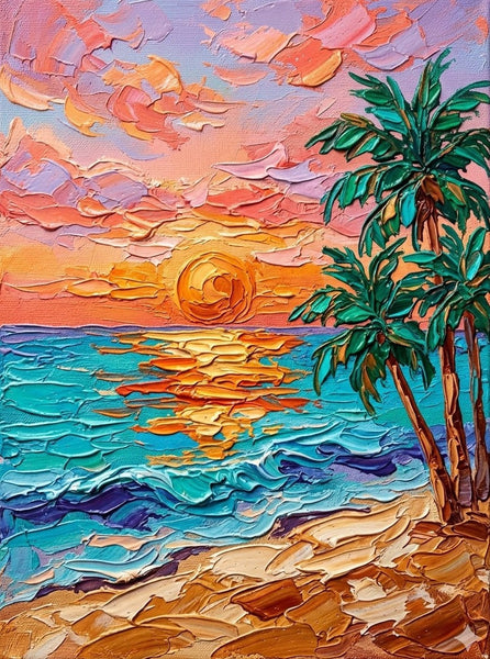 Hand Painted Canvas Art, Small Art on Canvas, Seashore Palm Tree Sunset Painting, Original Acrylic Paintings, Impasto Artwork, Heavy Texture Painting, Original Lanscape Art-ArtWorkCrafts.com