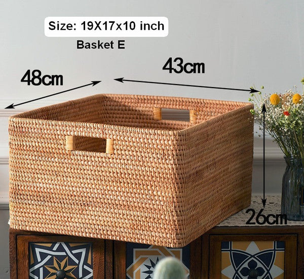 Extra Large Rectangular Storage Basket, Large Storage Baskets for Clothes, Woven Rattan Storage Basket for Shelves, Storage Baskets for Kitchen-ArtWorkCrafts.com
