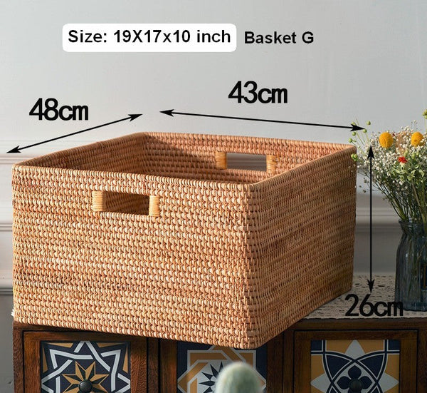 Woven Rattan Storage Baskets for Kitchen, Rectangular Storage Basket, Wicker Storage Basket for Clothes, Storage Baskets for Bathroom, Kitchen Storage Basket-ArtWorkCrafts.com
