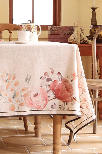Extra Large Modern Tablecloth, Spring Flower Rustic Table Cover, Rectangle Tablecloth for Dining Table, Square Linen Tablecloth for Coffee Table-ArtWorkCrafts.com
