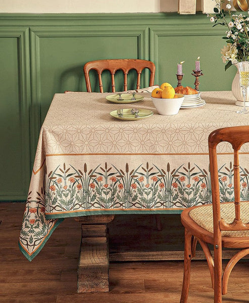 Modern Rectangle Tablecloth Ideas for Kitchen Table, Farmhouse Table Cloth for Oval Table, Rustic Flower Pattern Linen Tablecloth for Round Table-ArtWorkCrafts.com