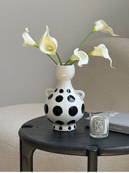 Ceramic Bud Vases, Small Flower Vases on Table, Black and White Polka Dot Flower Vase, Modern Porcelain Flower Vases, Handmade Water Holding Flower Vases-ArtWorkCrafts.com