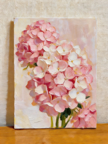 Blooming Pink Hydrangea, Original Flower Paintings, Hand Painted Canvas Art, Original Oil Paintings, Small Canvas Wall Art Paintings-ArtWorkCrafts.com
