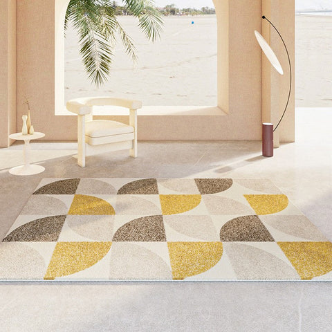 Modern Hallway Runner Rugs, Thick Modern Rugs Next to Bed, Contemporary Modern Rugs for Living Room, Yellow Geometric Modern Rugs-ArtWorkCrafts.com