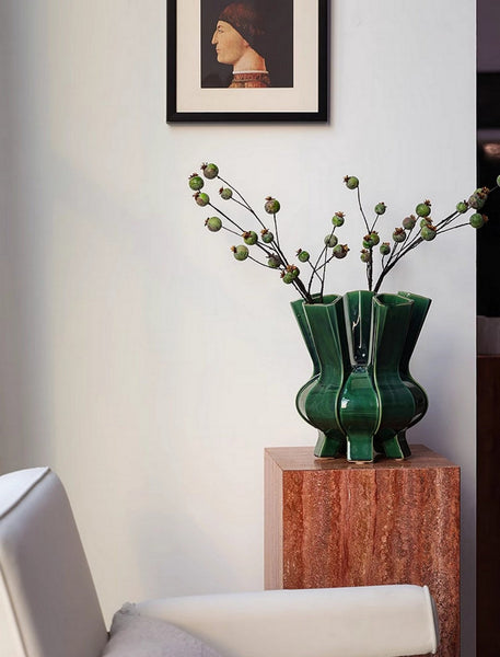 Centerpiece Ceramic Bouquet Vases, Contemporary Vases on Dining Table, Green Porcelain Vases for Modern Home Decor, Unique Handmade Modern Flower Vase-ArtWorkCrafts.com