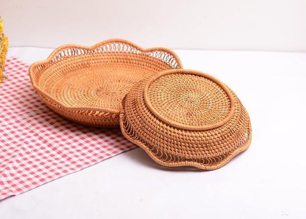 Woven Rattan Basket, Fruit Storage Basket, Woven Round Storage Basket, Storage Baskets for Kitchen-ArtWorkCrafts.com