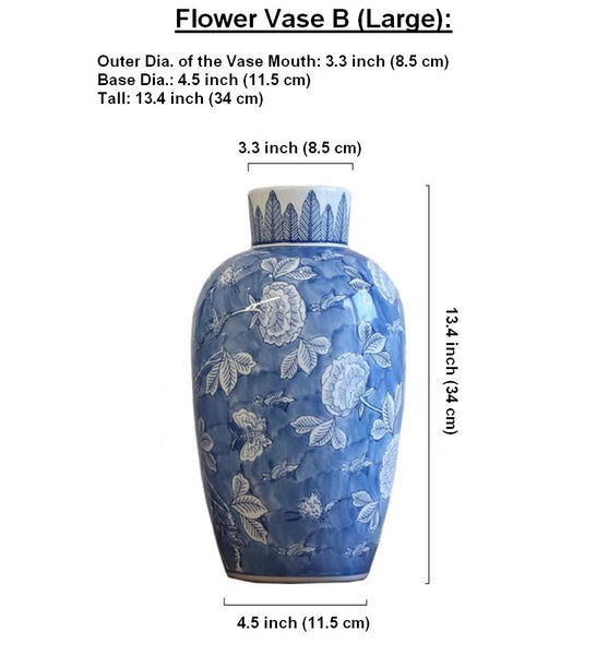 Large Flower Vases on Dining Table, Blue Porcelain Flower Vases, Centerpiece Ceramic Bouquet Vases, Handmade Modern Flower Vase-ArtWorkCrafts.com