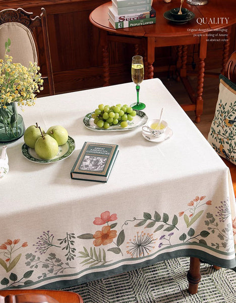 Rectangle Tablecloth for Dining Table, Extra Large Modern Tablecloth, Spring Flower Rustic Table Cover, Square Linen Tablecloth for Coffee Table-ArtWorkCrafts.com