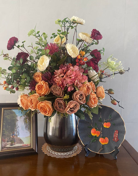 Creative Modern Artificial Floral Arrangement for Bedroom, Large Bunch of Flowers Arrangement Interior Design, Creative Faux Silk Floral Bouquet Table Centerpiece-ArtWorkCrafts.com
