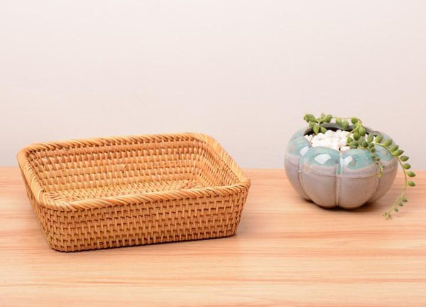 Rectangular Storage Baskets for Pantry, Small Rattan Kitchen Storage Basket, Storage Baskets for Shelves, Woven Storage Baksets-ArtWorkCrafts.com