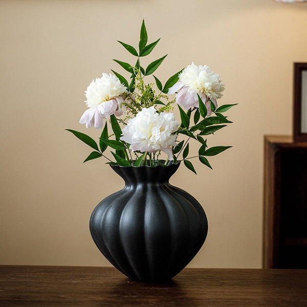 Handmade Water Holding Flower Vases, Modern Black Flower Vase Centerpiece on Table, Porcelain Flower Vases, Ceramic Bouquet Vases-ArtWorkCrafts.com