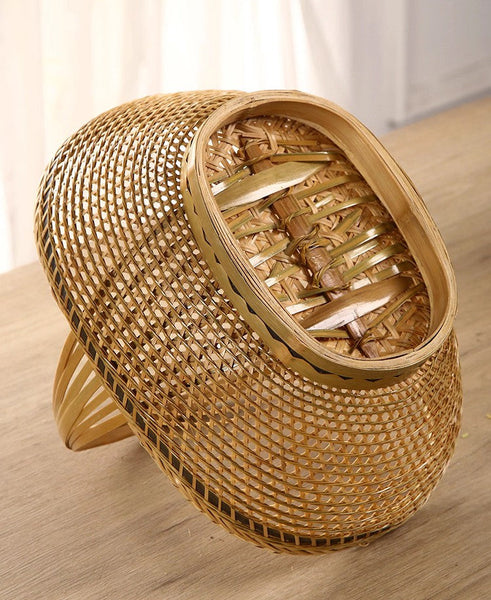 Natural Hand-woven Bamboo Basket, Natural Fruit Basket Kitchen Storage Baskets, Extra Large Picnic Food Basket with Handle, Lovely Bamboo Baskets for Vegetable-ArtWorkCrafts.com
