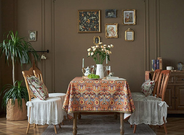 Flower Pattern Tablecloth, Square Tablecloth for Round Table, Large Cotton Rectangle Tablecloth for Home Decoration, Farmhouse Table Cloth Dining Room Table-ArtWorkCrafts.com