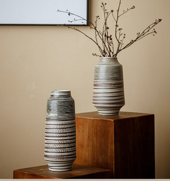 Centerpiece on Dining Table, Handmade Pottery Flower Vases Urn, Modern Bouquet Flower Vases, Water Holding Flower Vases, Large Flower Vase on Table-ArtWorkCrafts.com